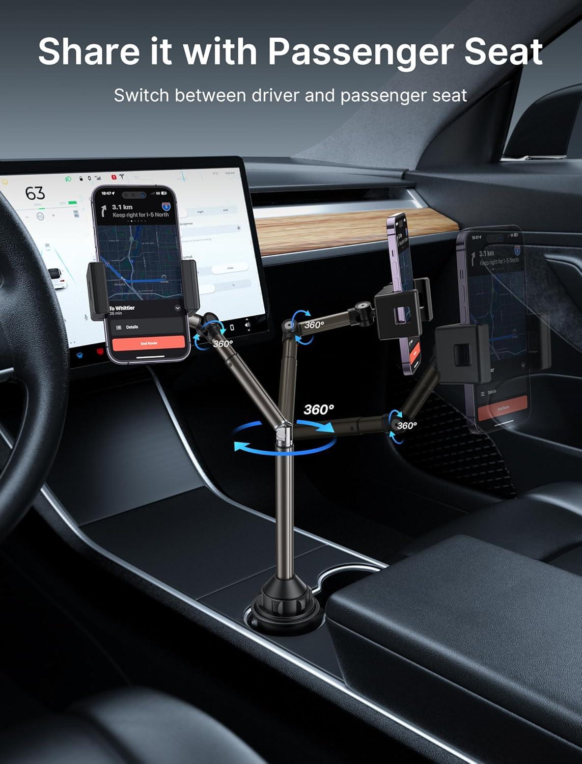 imageJSAUX Car Cup Holder Cellphone Mount Metal LongArm Ultra Stable Phone Holder for Car Cupholders  Adjustable for iPhone 16 15 Pro Max 13 12 11 Samsung Galaxy S24 S23 Ultra Google Pixel 9 ProFlexMount