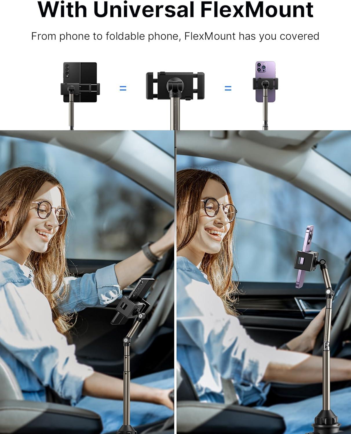 imageJSAUX Car Cup Holder Cellphone Mount Metal LongArm Ultra Stable Phone Holder for Car Cupholders  Adjustable for iPhone 16 15 Pro Max 13 12 11 Samsung Galaxy S24 S23 Ultra Google Pixel 9 ProFlexMount