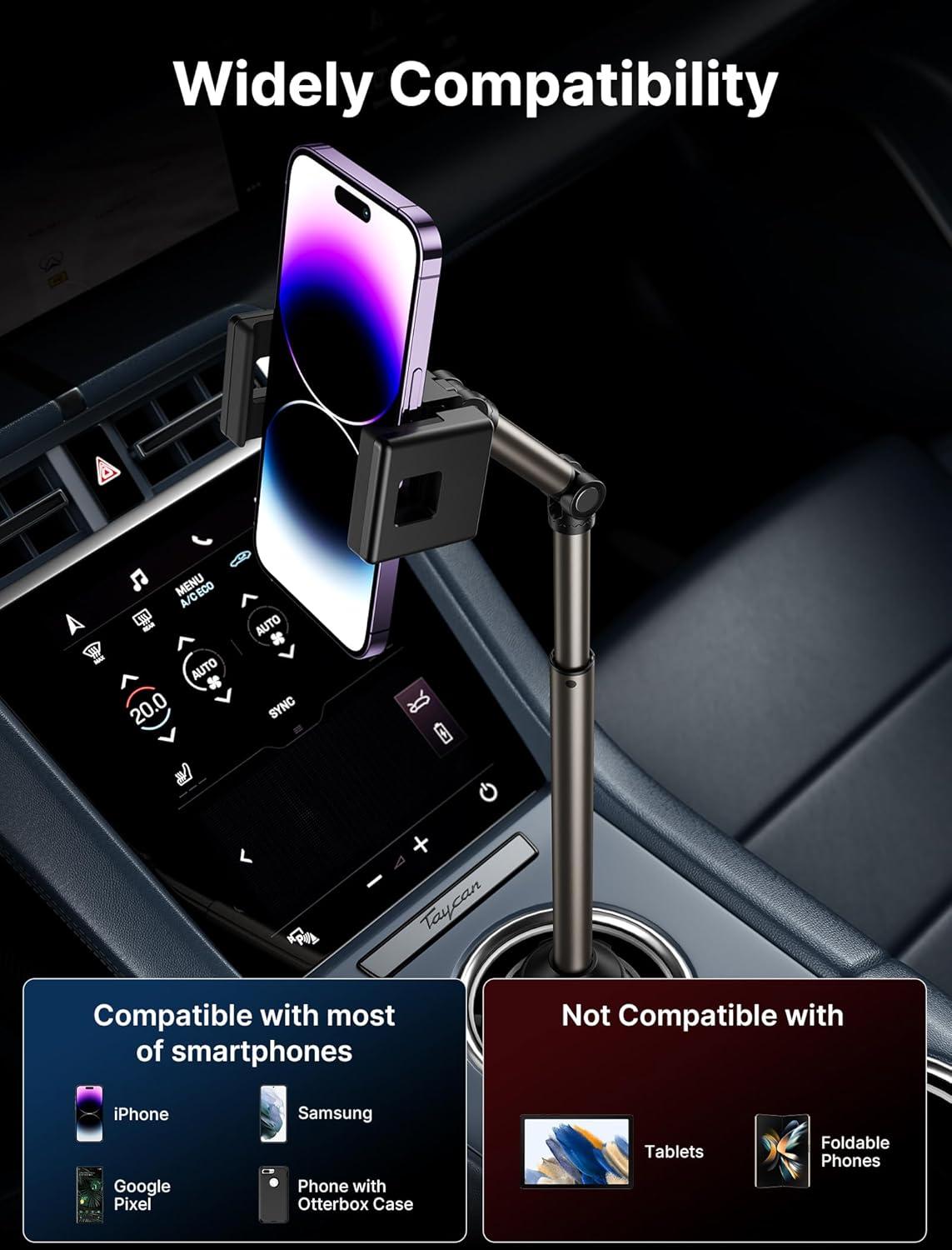 imageJSAUX Car Cup Holder Cellphone Mount Metal LongArm Ultra Stable Phone Holder for Car Cupholders  Adjustable for iPhone 16 15 Pro Max 13 12 11 Samsung Galaxy S24 S23 Ultra Google Pixel 9 ProClipMount
