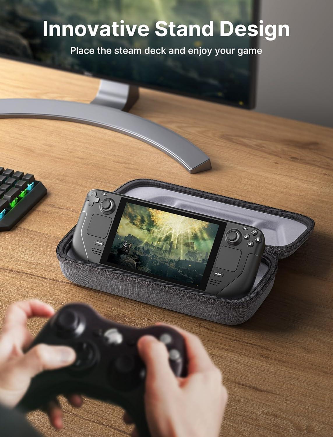 imageJSAUX Carrying Case Compatible with Steam DeckROG Ally Protective Hard Shell Carry Case Builtin Charger ampamp Docking Station Storage Portable Travel Bag for Steam Deck OLEDROG Ally X