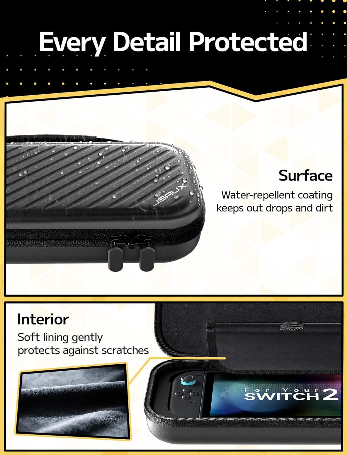 imageJSAUX Carrying Case for Nintendo Switch 2 Protective Hard Shell Case with 15 Game Card Slots Portable Travel Bag for Switch 2 Console and Accessories BlackBlack