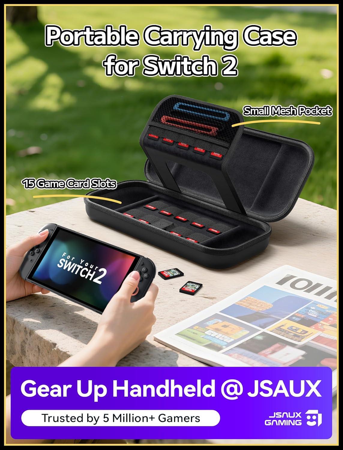 imageJSAUX Carrying Case for Nintendo Switch 2 Protective Hard Shell Case with 15 Game Card Slots Portable Travel Bag for Switch 2 Console and Accessories BlackBlack