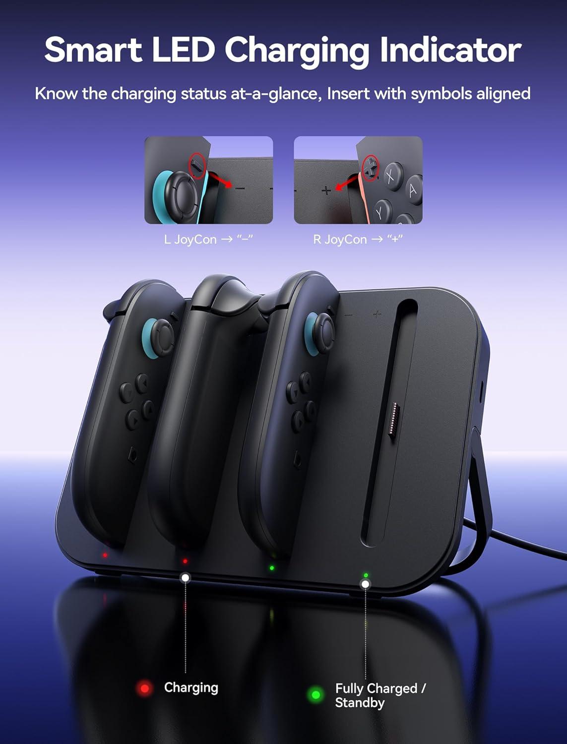 imageJSAUX Controller Charger for Nintendo Switch 2 4in1 Magnetic Charging Dock with Adjustable Stand ampamp LED Indicator Switch 2 Charger Station with 49FT USB C Cable