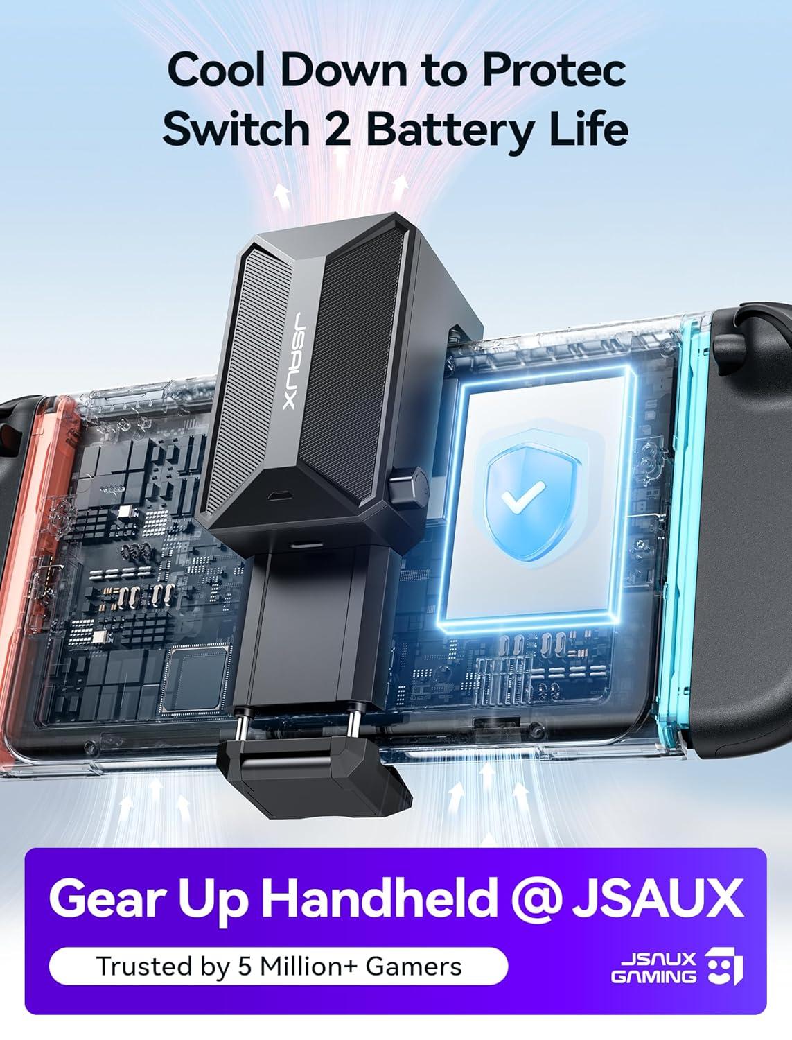 imageJSAUX Cooling Fan for Nintendo Switch 2 2025 Cool Down Accessories for Switch 2 Stepless Adjustable Fan Speed Cools to Enhance Performance ampamp Extend Console Battery Life  Black GP0201A