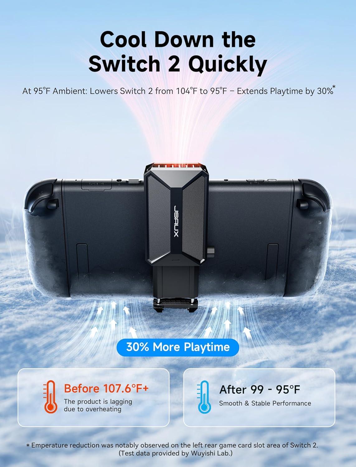 imageJSAUX Cooling Fan for Nintendo Switch 2 2025 Cool Down Accessories for Switch 2 Stepless Adjustable Fan Speed Cools to Enhance Performance ampamp Extend Console Battery Life  Black GP0201A