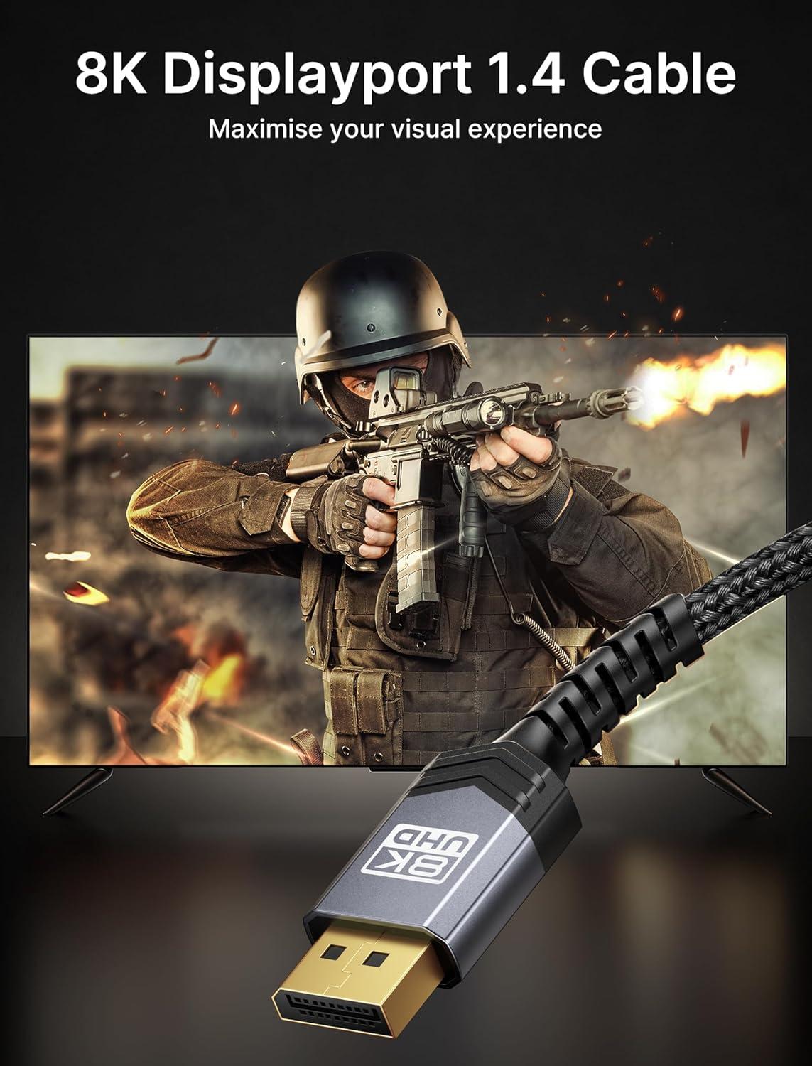 imageJSAUX DisplayPort Cable 14 10ft 8K DP Cable  8K60Hz 4K144Hz 2K240Hz 2K165Hz  HBR3 324Gbps HDR10 FreeSync GSync for Gaming Monitor Graphics Card TV PC Laptop GreyGrey