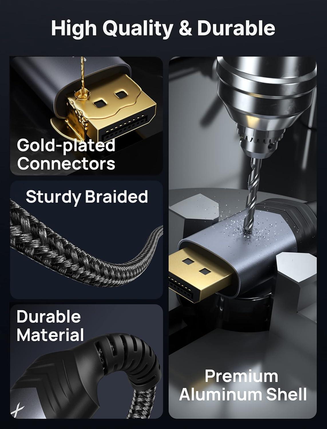 imageJSAUX DisplayPort Cable 2 Pack 10ft 4K DP 12 Cable  4K60Hz 2K165Hz 2K144Hz  HDR 216Gbps FreeSync GSync Display Port Cord for Gaming Monitor Graphics 3090 PC GreyGrey