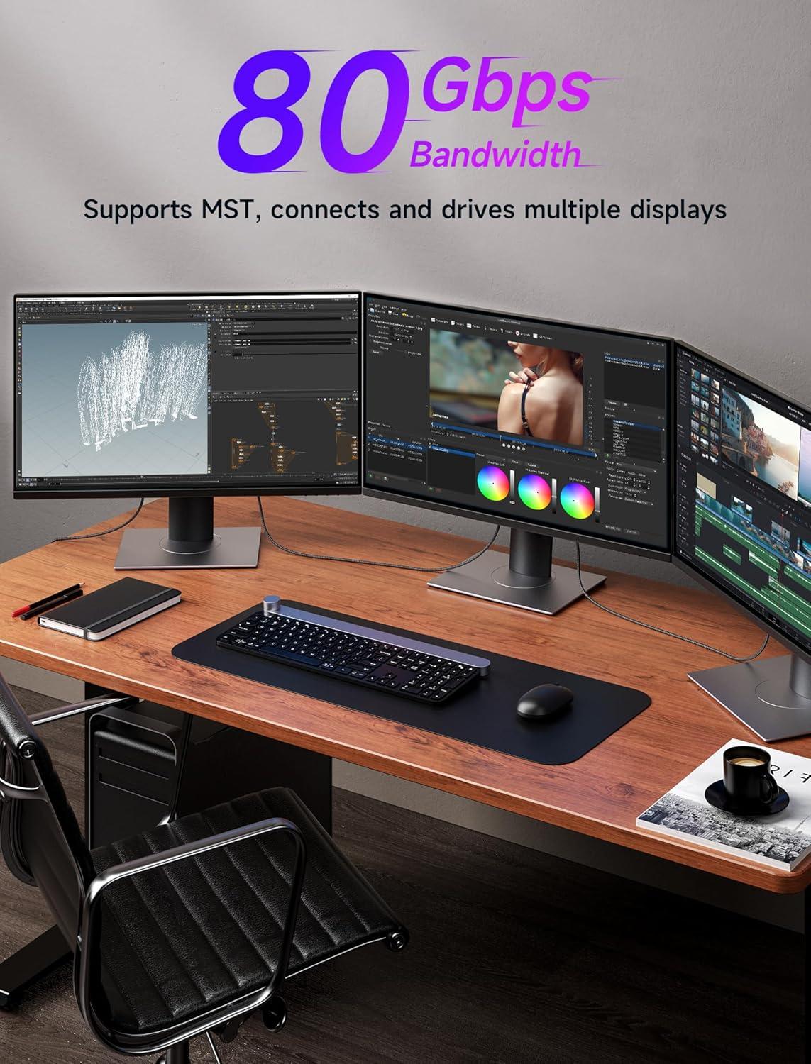 imageJSAUX Displayport Cable 10ft 21 DP 21 Cord Support 16K60Hz 8K120Hz 4K240Hz 80Gbps Backward Compatible with DP14DP12 Display Port 21 Cable Compatible with Monitor Laptop Graphics10ft