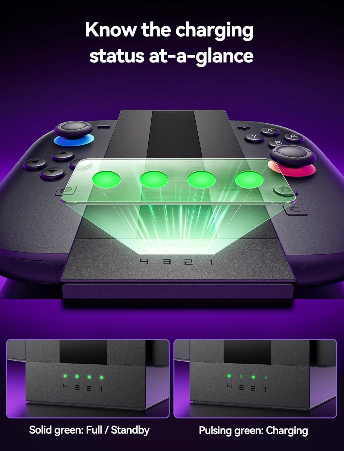 imageJSAUX EnergyFlow Charging Dock for Nintendo Switch 2 JoyCon Controllers 4in1 RGB Magnetic Charger Station LED Indicator for Switch2 JoyCon Accessories with 5FT USB C Cable