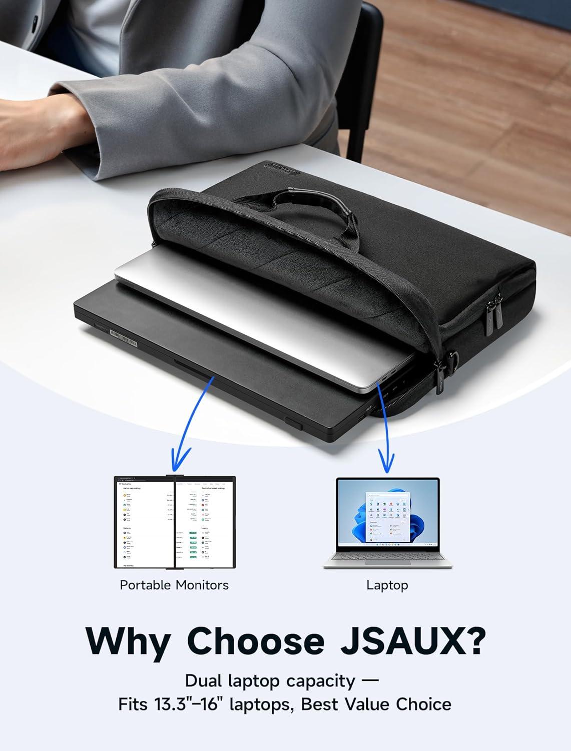 imageJSAUX FilpGo Extended Screen Laptop Bag Premium Durable Travel Business Laptop Case for Notebook Tablet Monitor Black