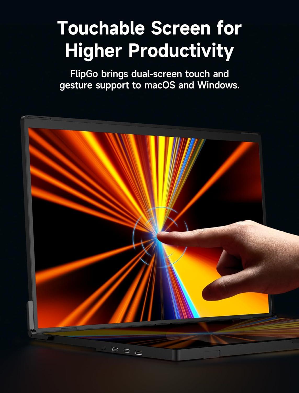 imageJSAUX FlipGo 135quot 22K Dual Touchscreen Portable Monitor Triple Laptop Touch IPS Screen Extender  HiDPI Display  One Cable to Dual Screen  Builtin HUB  Magnetic Design for Windows