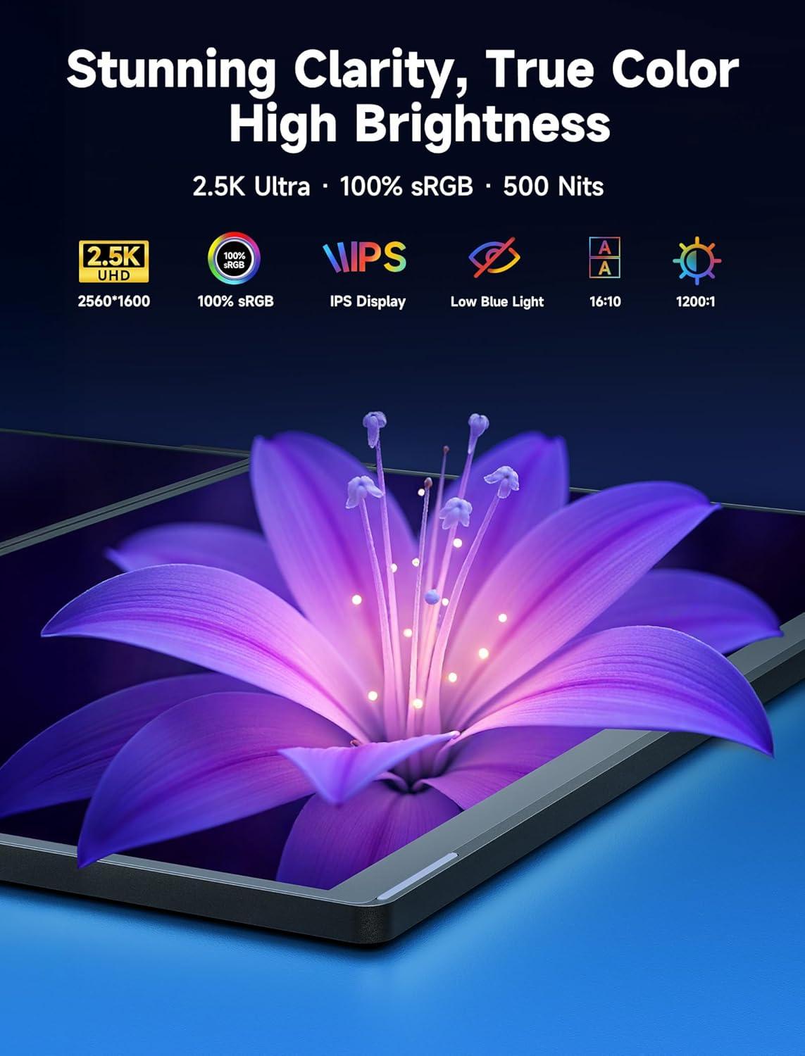 imageJSAUX FlipGo Touchscreen 16quot Dual Portable Monitor 25K Triple Laptop Touch IPS Screen Foldable Extender for Laptopfor WindowsLinux One Cable to DualMagnetic DesignBuiltin HUBHiDPI DisplayTouch Screen 16