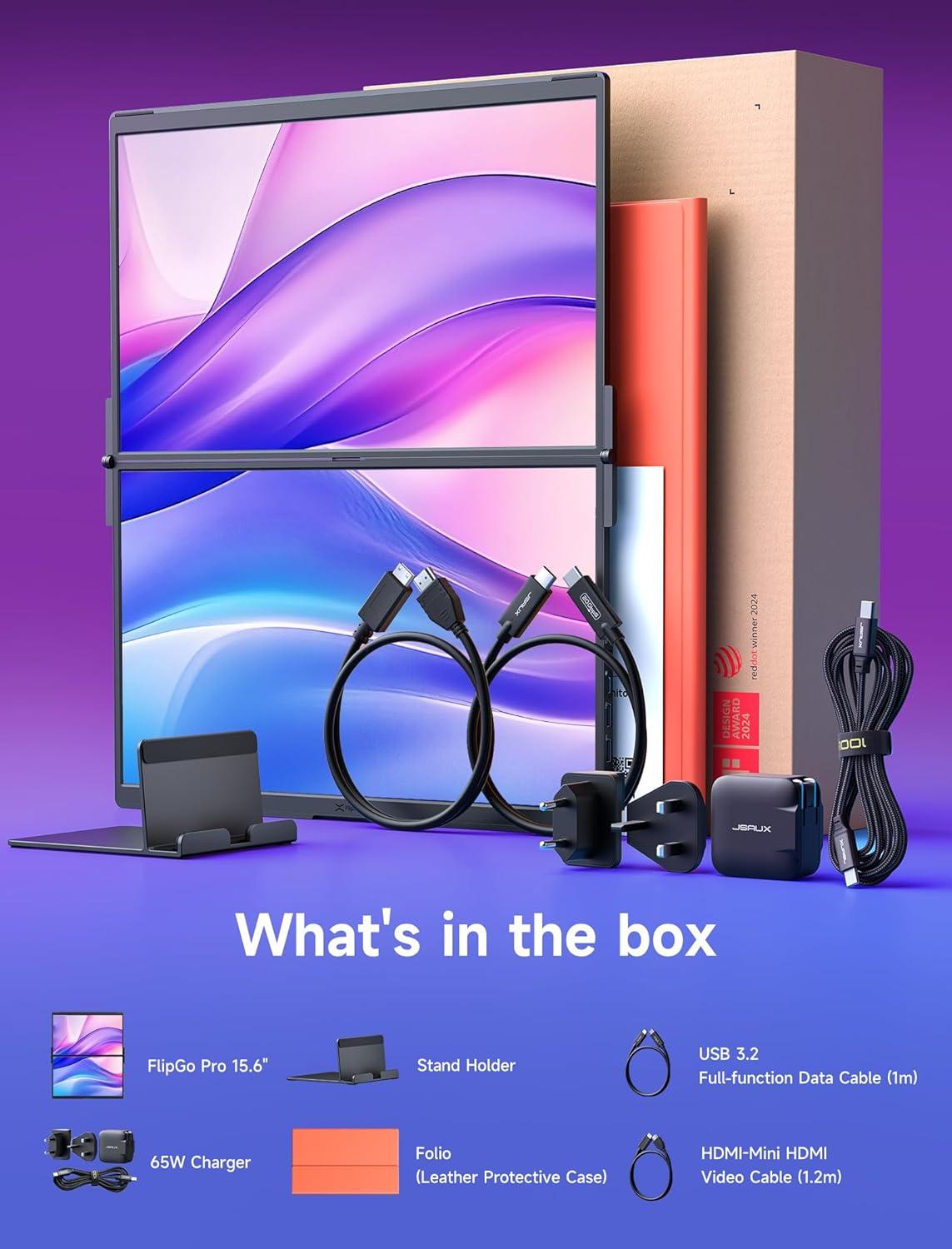 imageJSAUX FlipGo Touchscreen 16quot Dual Portable Monitor 25K Triple Laptop Touch IPS Screen Foldable Extender for Laptopfor WindowsLinux One Cable to DualMagnetic DesignBuiltin HUBHiDPI DisplayPro 156