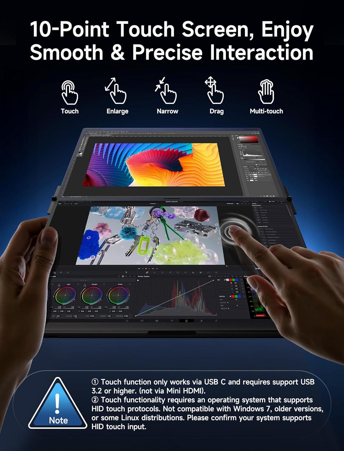 imageJSAUX FlipGo Touchscreen 16quot Dual Portable Monitor 25K Triple Laptop Touch IPS Screen Foldable Extender for Laptopfor WindowsLinux One Cable to DualMagnetic DesignBuiltin HUBHiDPI DisplayTouch Screen 16