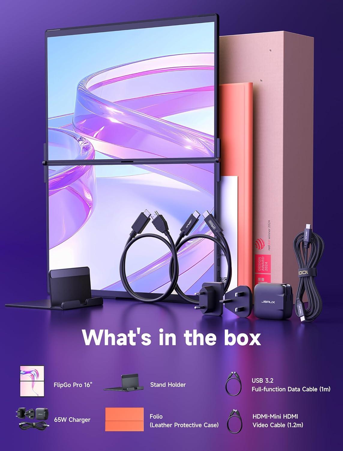 imageJSAUX FlipGo Touchscreen 16quot Dual Portable Monitor 25K Triple Laptop Touch IPS Screen Foldable Extender for Laptopfor WindowsLinux One Cable to DualMagnetic DesignBuiltin HUBHiDPI DisplayPro 16