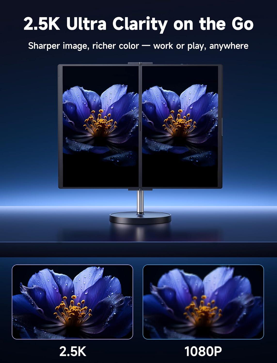 imageJSAUX FlipGo Touchscreen 16quot Dual Portable Monitor 25K Triple Laptop Touch IPS Screen Foldable Extender for Laptopfor WindowsLinux One Cable to DualMagnetic DesignBuiltin HUBHiDPI DisplayTouch Screen 16