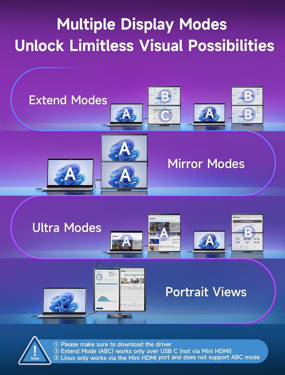 imageJSAUX FlipGo Touchscreen 16quot Dual Portable Monitor 25K Triple Laptop Touch IPS Screen Foldable Extender for Laptopfor WindowsLinux One Cable to DualMagnetic DesignBuiltin HUBHiDPI DisplayPro 156