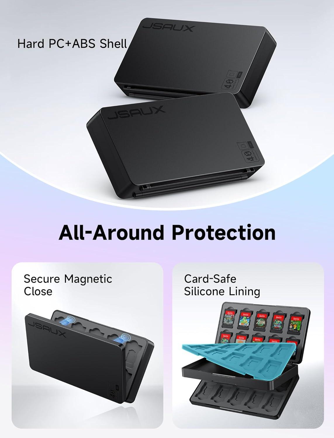 imageJSAUX Game Card Case for Nintendo Switch 2 2025 Switch OLED ampamp Lite 40Slot Hard Shell Storage Holder for 40 Game Cartridges ampamp Micro SD Cards Compact Travel Gaming Card Organizer Box  BlackBlack