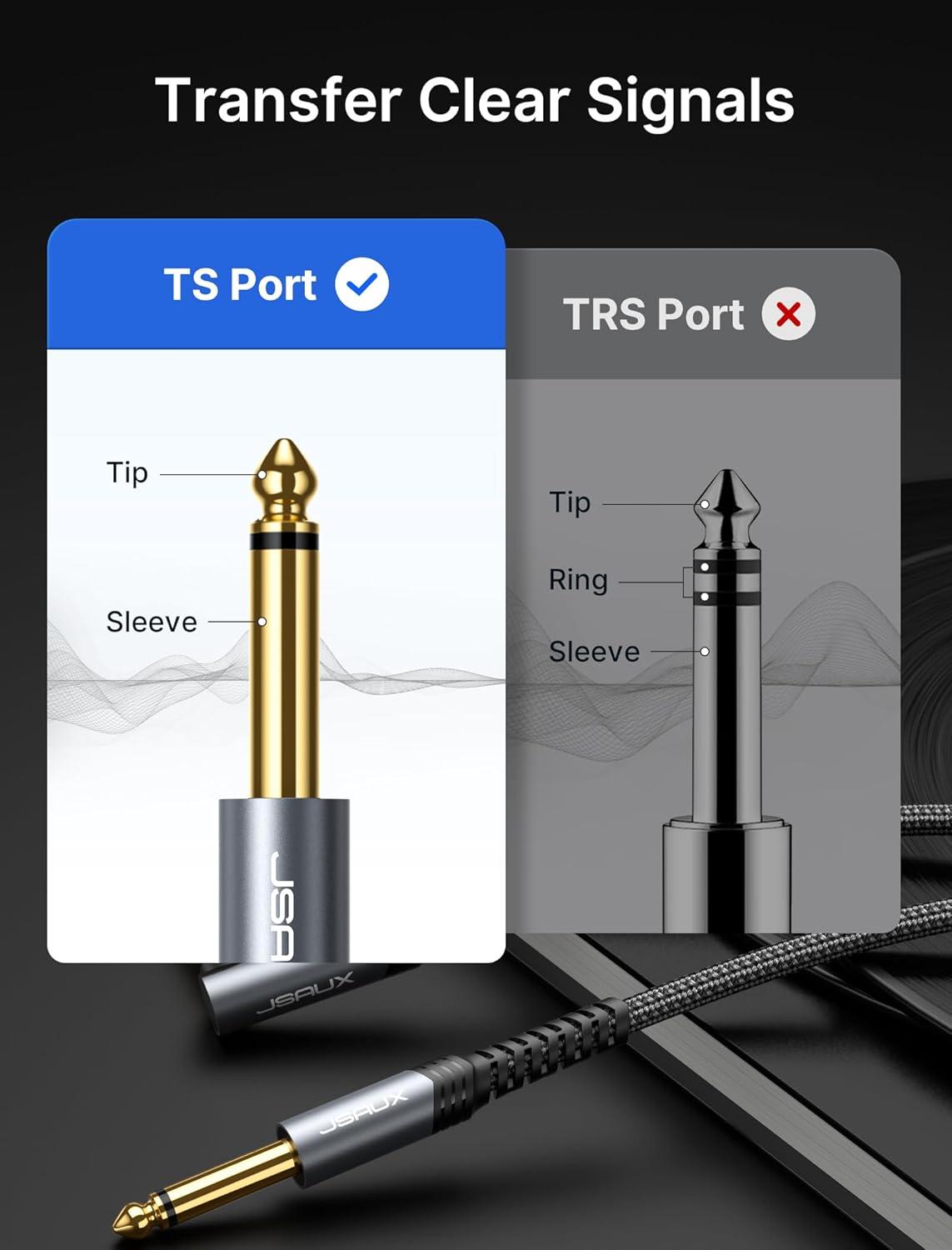 imageJSAUX Guitar Cable 10 ft Amp Cord for Electric GuitarMandolinBass Pro Audio Instrument Cable with 14quot TipsTS Port Right Angle to StraightGrayGrey