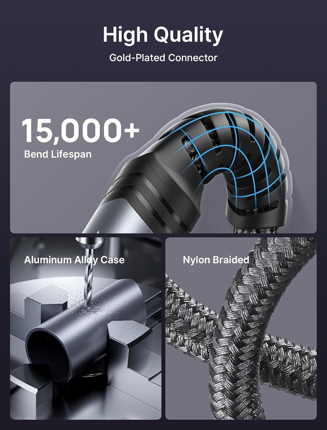 imageJSAUX Guitar Cable 10 ft Amp Cord for Electric GuitarMandolinBass Pro Audio Instrument Cable with 14quot TipsTS Port Right Angle to StraightGrayGrey