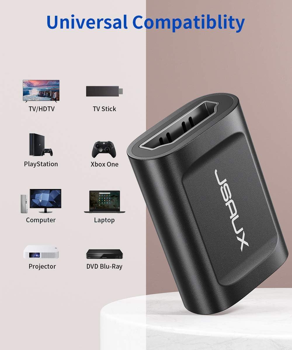 imageJSAUX HDMI Coupler Female to Female 2 Pack 4K HDR HDMI Extension Connector Adapter Aluminum Alloy for HDTV Roku Stick Computer PC Monitor Laptop Projector DVD Player PS 43Greyblack