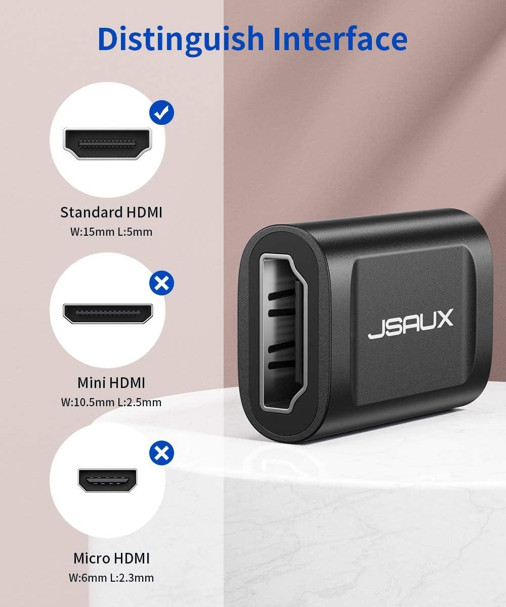 imageJSAUX HDMI Coupler Female to Female 2 Pack 4K HDR HDMI Extension Connector Adapter Aluminum Alloy for HDTV Roku Stick Computer PC Monitor Laptop Projector DVD Player PS 43Greyblack