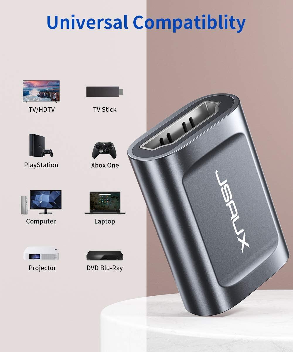 imageJSAUX HDMI Coupler Female to Female 2 Pack 4K HDR HDMI Extension Connector Adapter Aluminum Alloy for HDTV Roku Stick Computer PC Monitor Laptop Projector DVD Player PS 43GreyGrey