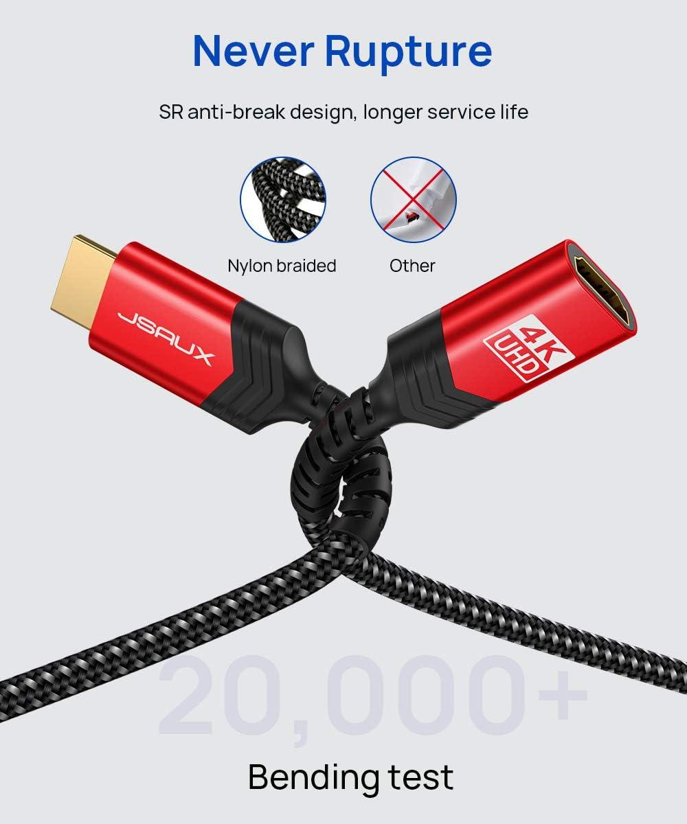 imageJSAUX HDMI Extension Cable 33FT 4K 60Hz High Speed HDMI Extender Cord Male to Female Adapter Connector HDR HDCP 22 Compatible with Roku TV Streaming Stick Bluray Player HDTV Laptop PC  RedRed