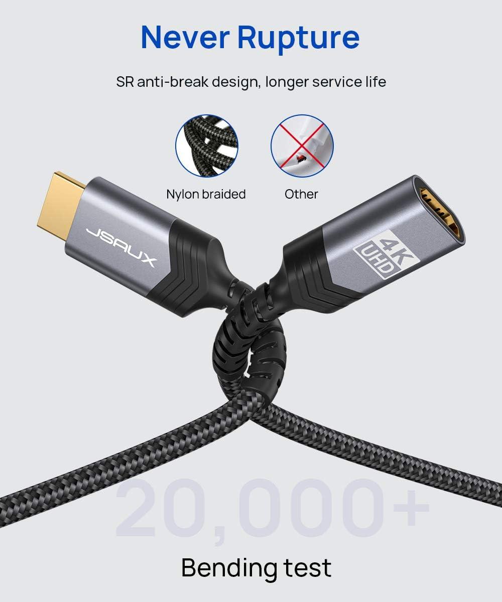 imageJSAUX HDMI Extension Cable 33FT 4K 60Hz High Speed HDMI Extender Cord Male to Female Adapter Connector HDR HDCP 22 Compatible with Roku TV Streaming Stick Bluray Player HDTV Laptop PC  RedGrey