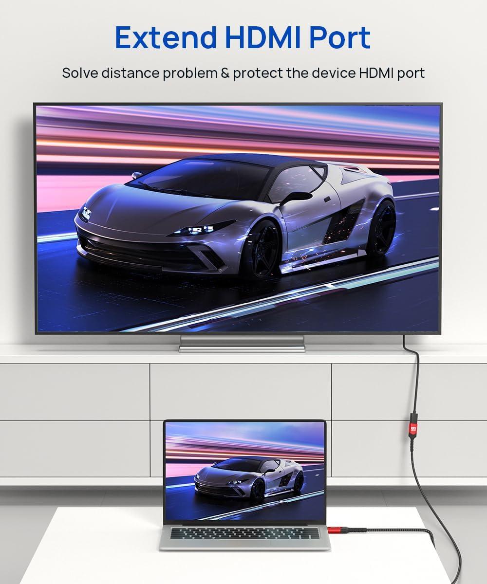 imageJSAUX HDMI Extension Cable 33FT 4K 60Hz High Speed HDMI Extender Cord Male to Female Adapter Connector HDR HDCP 22 Compatible with Roku TV Streaming Stick Bluray Player HDTV Laptop PC  RedRed