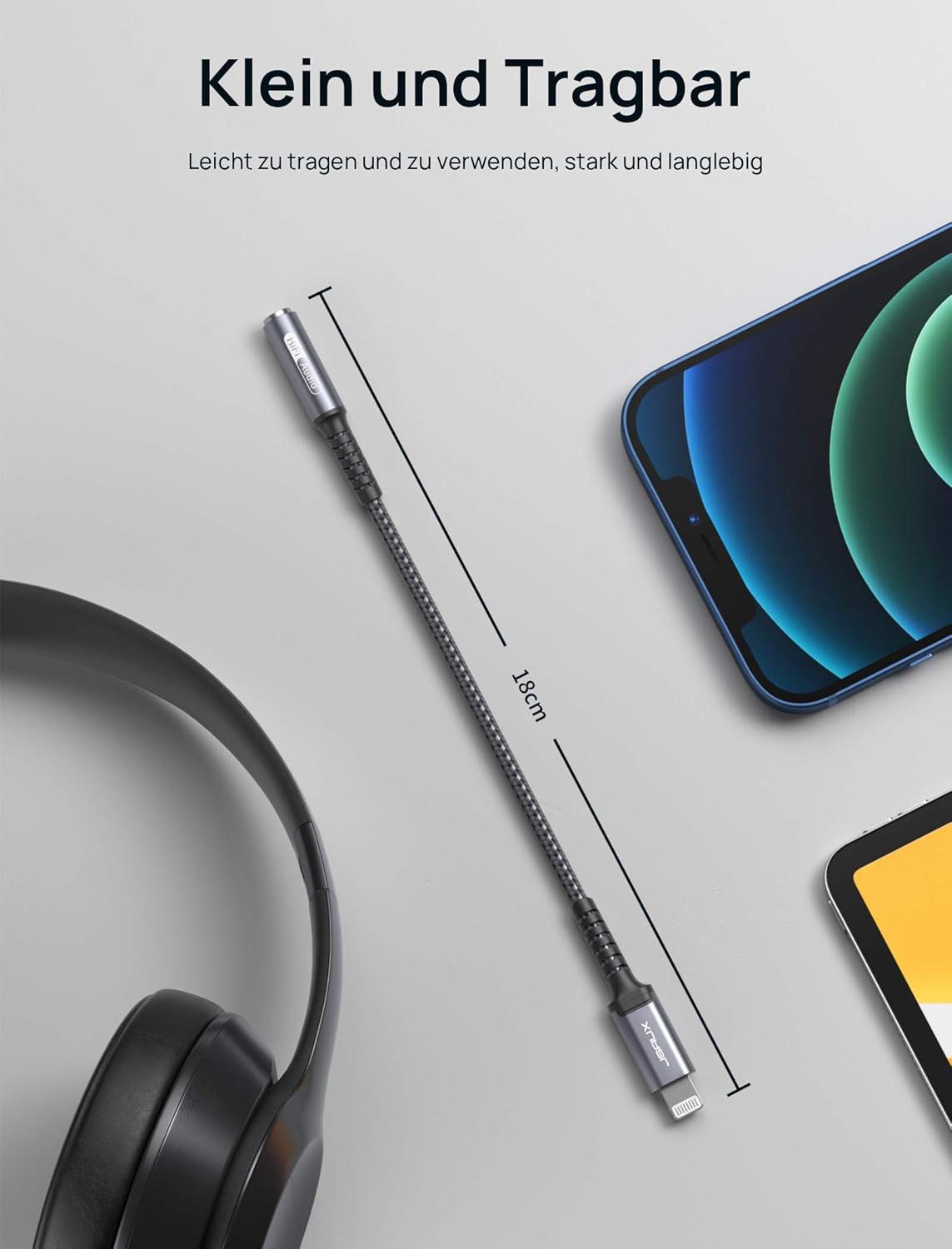 imageJSAUX Headphone Adapter for iPhone Lightning to 35mm Adapter Apple MFi Certified Compatible with iPhone 14 Pro Max14 Plus13 12 11 Pro MaxSEXSGray