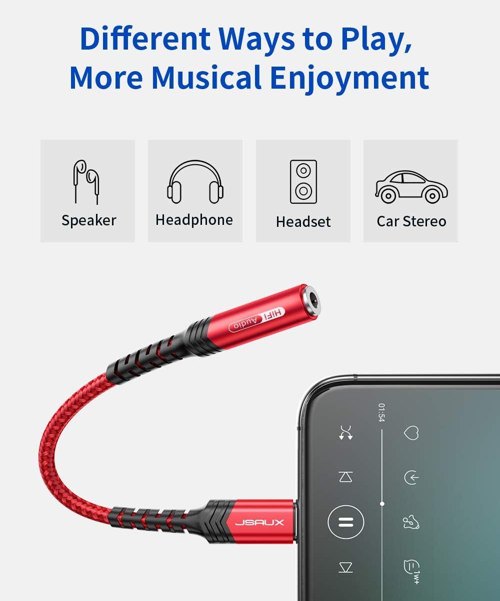 imageJSAUX Headphone Adapter for iPhone Lightning to 35mm Adapter Apple MFi Certified Compatible with iPhone 14 Pro Max14 Plus13 12 11 Pro MaxSEXSRedRed