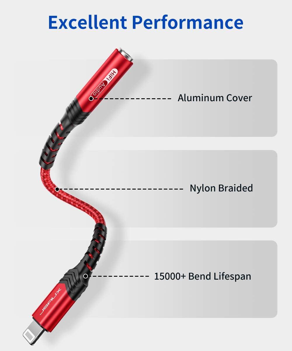 imageJSAUX Headphone Adapter for iPhone Lightning to 35mm Adapter Apple MFi Certified Compatible with iPhone 14 Pro Max14 Plus13 12 11 Pro MaxSEXSRedRed