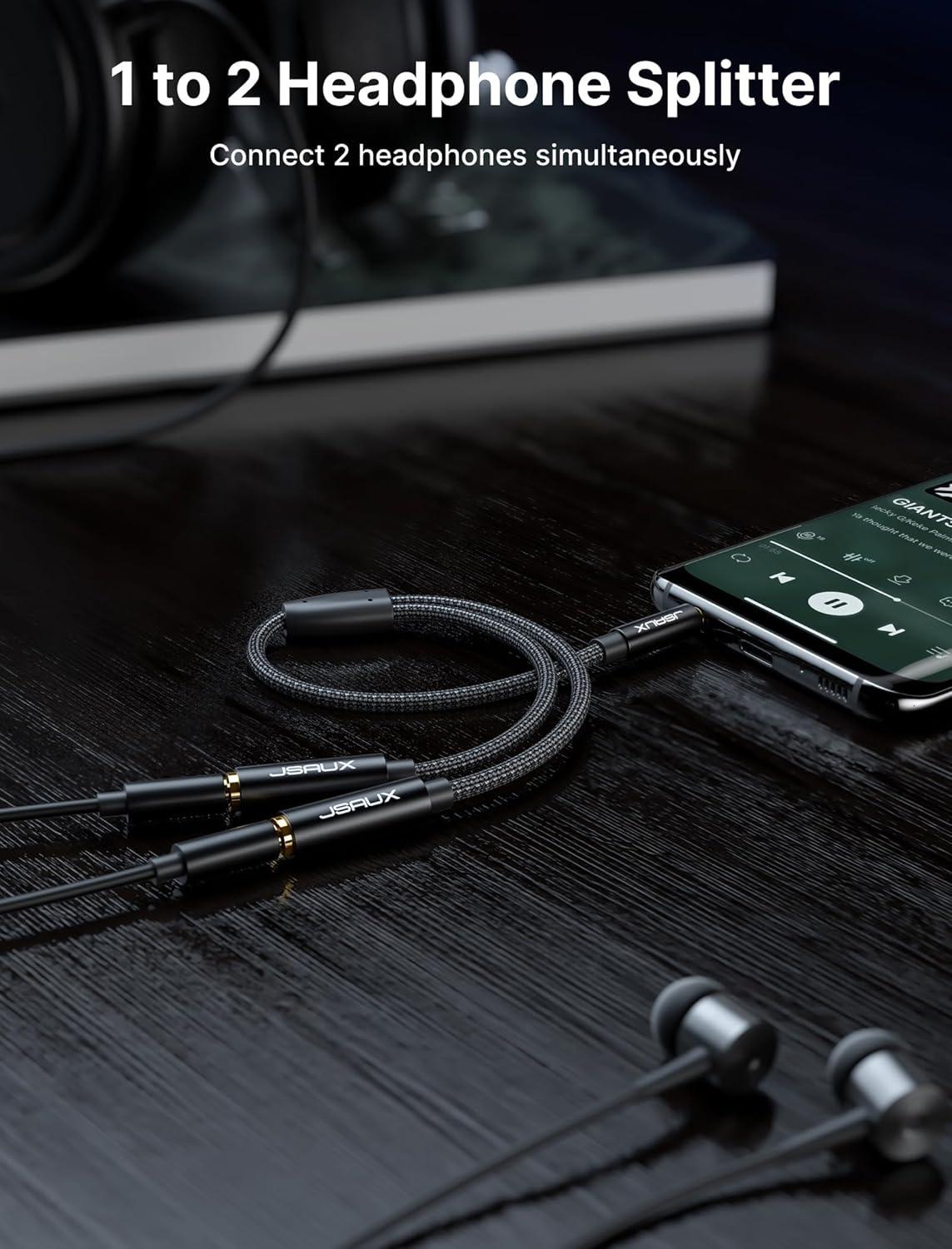 imageJSAUX Headphone Splitter 35mm Audio Splitter 2 Female to 1 Male Dual Headphone Adapter Compatible with PS4 PS5 Xbox Nintendo Switch PC Gaming Headsets Phone Tablet Laptop and MoreRedBlack