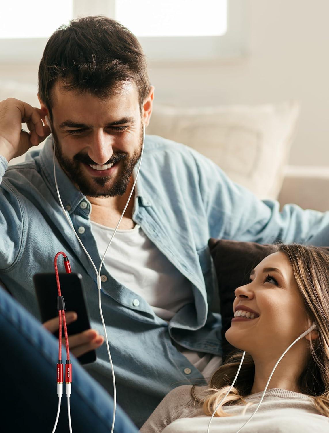 imageJSAUX Headphone Splitter 35mm Audio Splitter 2 Female to 1 Male Dual Headphone Adapter Compatible with PS4 PS5 Xbox Nintendo Switch PC Gaming Headsets Phone Tablet Laptop and MoreRedRed