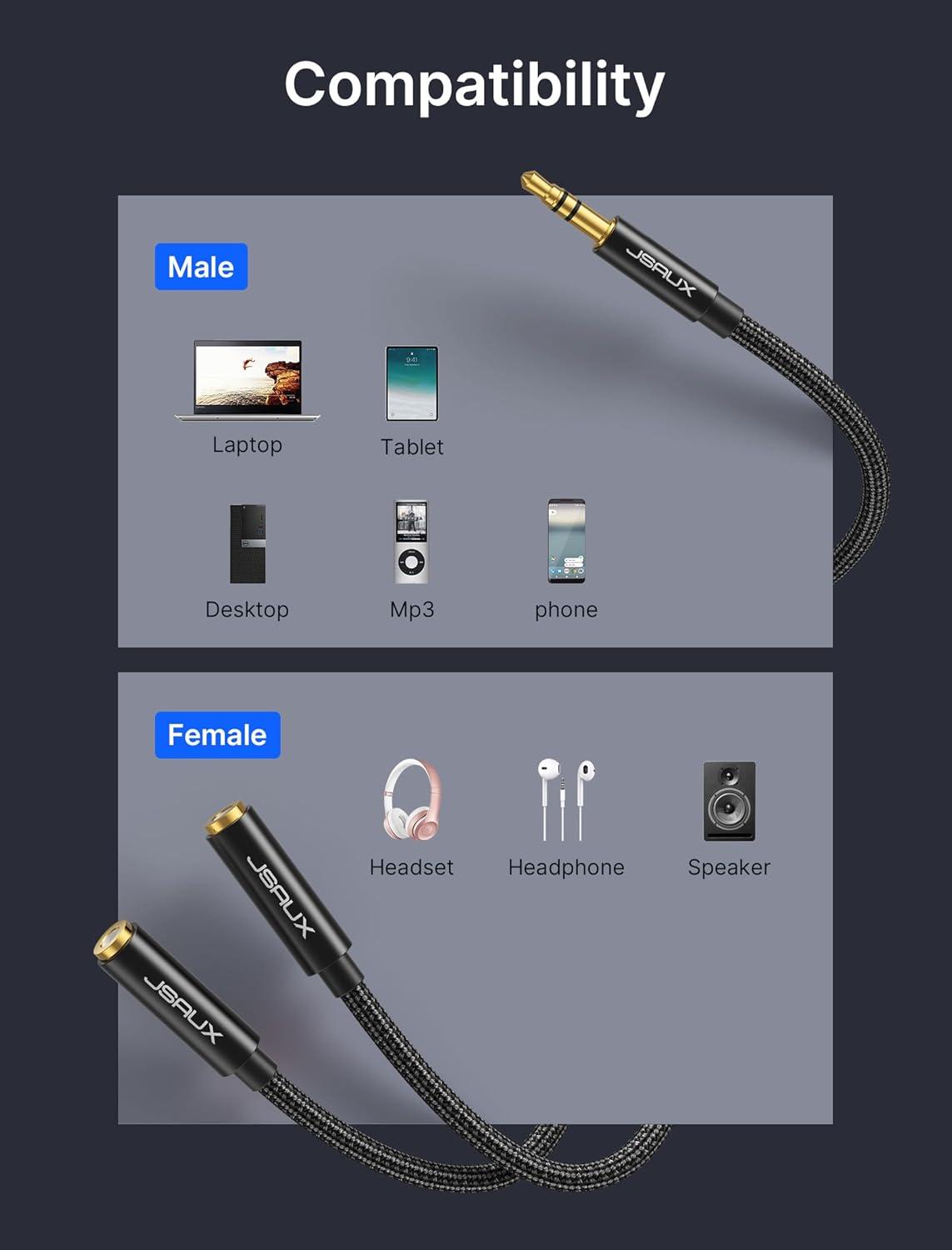 imageJSAUX Headphone Splitter 35mm Audio Splitter 2 Female to 1 Male Dual Headphone Adapter Compatible with PS4 PS5 Xbox Nintendo Switch PC Gaming Headsets Phone Tablet Laptop and MoreRedBlack