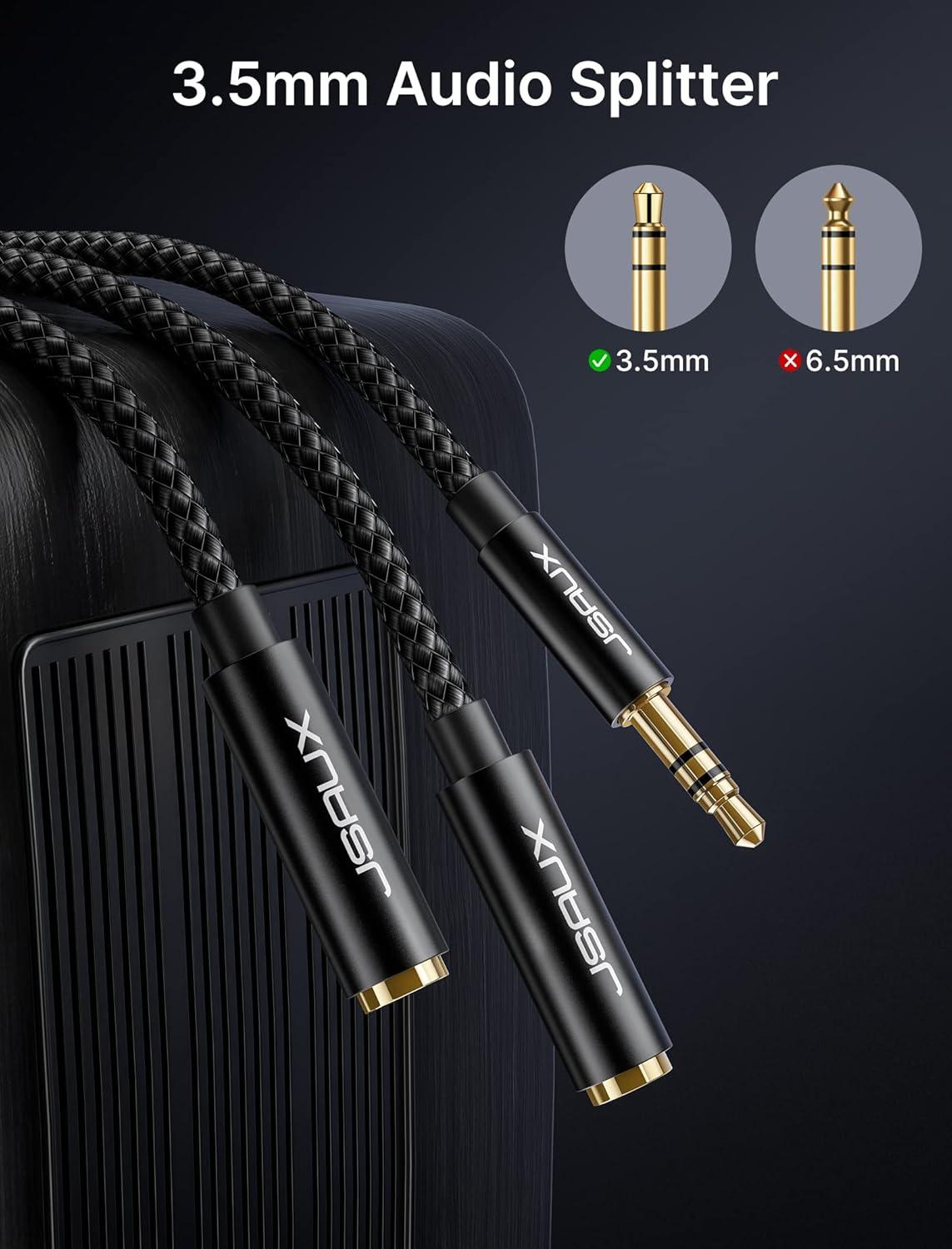 imageJSAUX Headphone Splitter 35mm Audio Splitter 2 Female to 1 Male Dual Headphone Adapter Compatible with PS4 PS5 Xbox Nintendo Switch PC Gaming Headsets Phone Tablet Laptop and MoreRedBlack