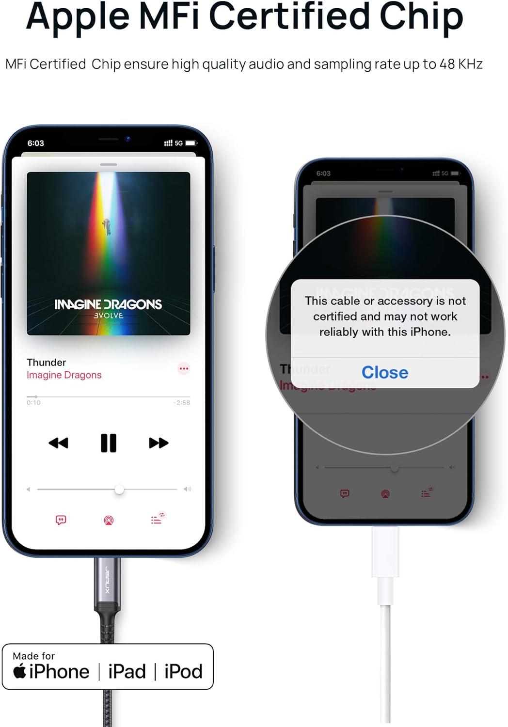 imageJSAUX Lightning to 35mm Audio Cord 6FT Apple Mfi Certified Aux Cable Compatible with iPhone 1414 Pro1313 Pro Max1212 Mini12 Pro12 Pro Max11 Pro11 Pro MaxXXRXS MaxCar StereoGreyGrey