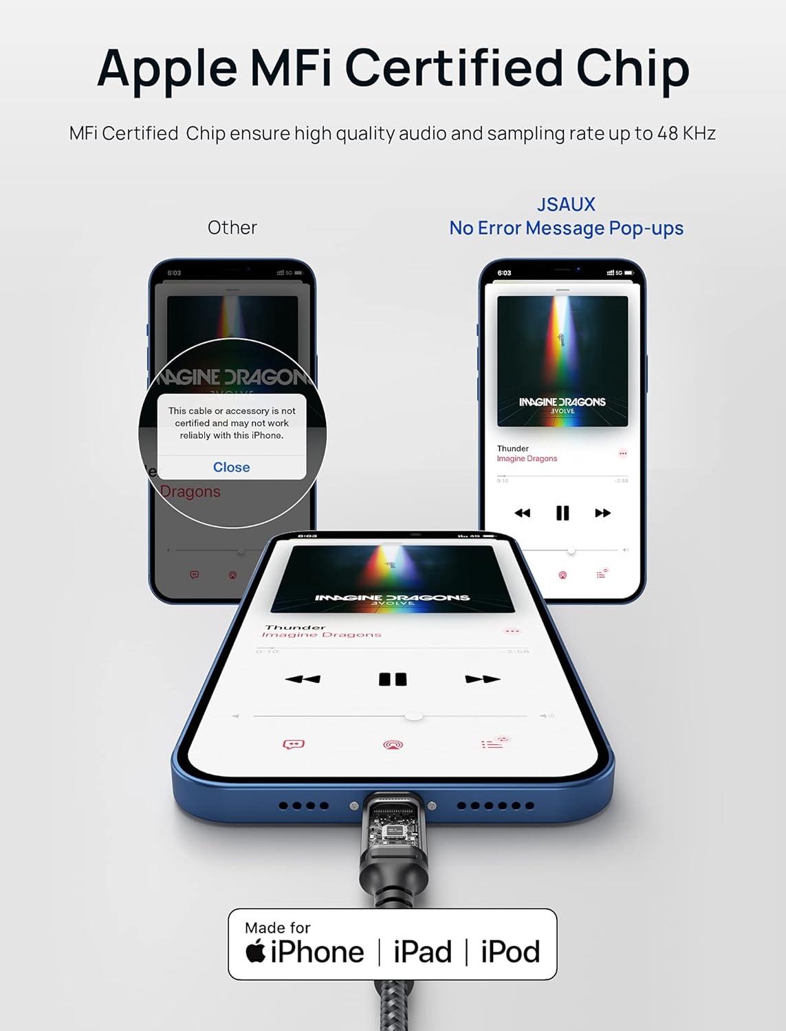 imageJSAUX Lightning to 35mm Audio Cord 6FT Apple Mfi Certified Aux Cable Compatible with iPhone 1414 Pro1313 Pro Max1212 Mini12 Pro12 Pro Max11 Pro11 Pro MaxXXRXS MaxCar StereoGreyBlack