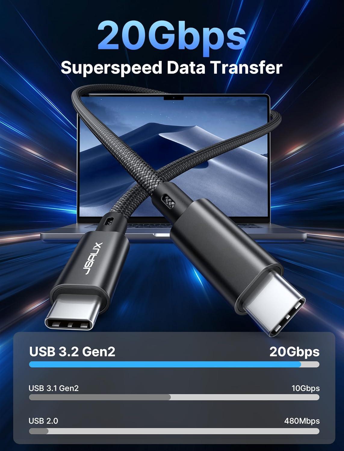 imageJSAUX Long USB C to USB C 32 Gen 2 Cable 20Gbps Data Transfer 4K Video Monitor Display 100W PD Fast Charging for iPhone 15 Pro Max MacBook ProAir Samsung Galaxy S24S23 Dell XPS iPad Pro33FTBlack