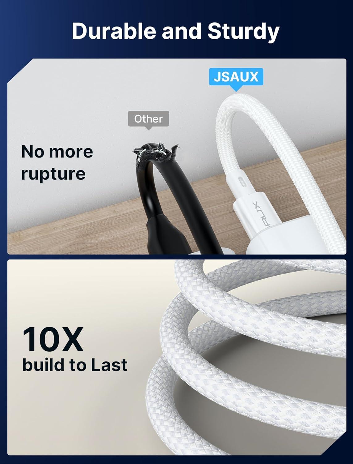 imageJSAUX Long USB C to USB C 32 Gen 2 Cable 20Gbps Data Transfer 4K Video Monitor Display 100W PD Fast Charging for iPhone 15 Pro Max MacBook ProAir Samsung Galaxy S24S23 Dell XPS iPad Pro33FTWhite