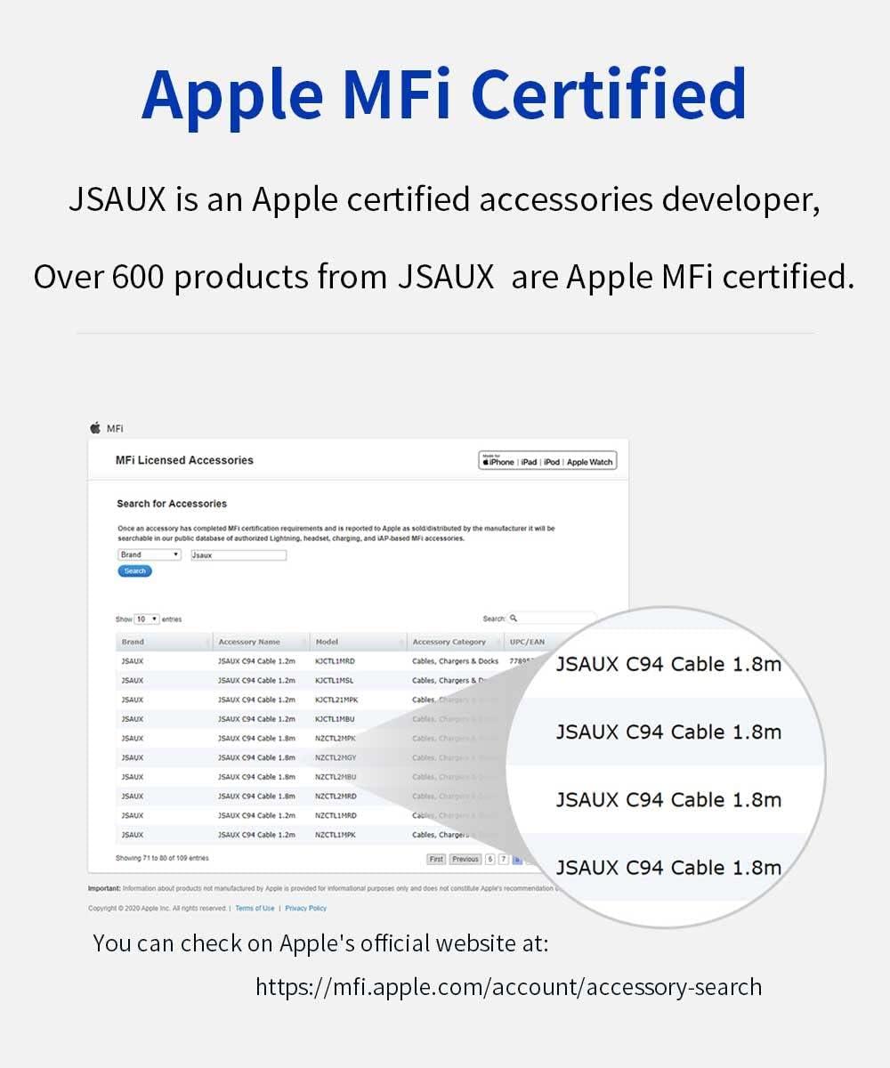 imageJSAUX MFi Certified Lightning Cable 6ft Charger Cable for iPhone Nylon Braided Heavy Duty Upgraded C89 USB Lightning Cord for iPhone 11 Xs Max X XR 8 7 6s 6 Plus SE 5 5s iPad iPodRedBlue