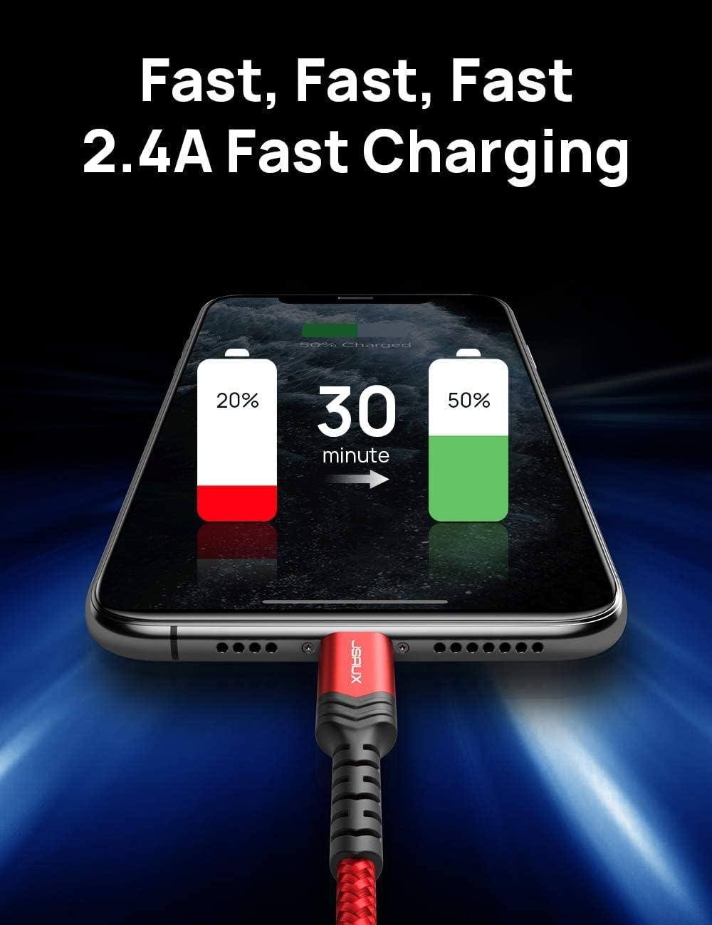 imageJSAUX MFi Certified Lightning Cable 6ft Charger Cable for iPhone Nylon Braided Heavy Duty Upgraded C89 USB Lightning Cord for iPhone 11 Xs Max X XR 8 7 6s 6 Plus SE 5 5s iPad iPodRedRed