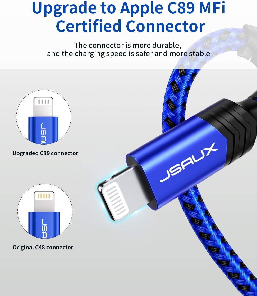 imageJSAUX MFi Certified Lightning Cable 6ft Charger Cable for iPhone Nylon Braided Heavy Duty Upgraded C89 USB Lightning Cord for iPhone 11 Xs Max X XR 8 7 6s 6 Plus SE 5 5s iPad iPodRedBlue