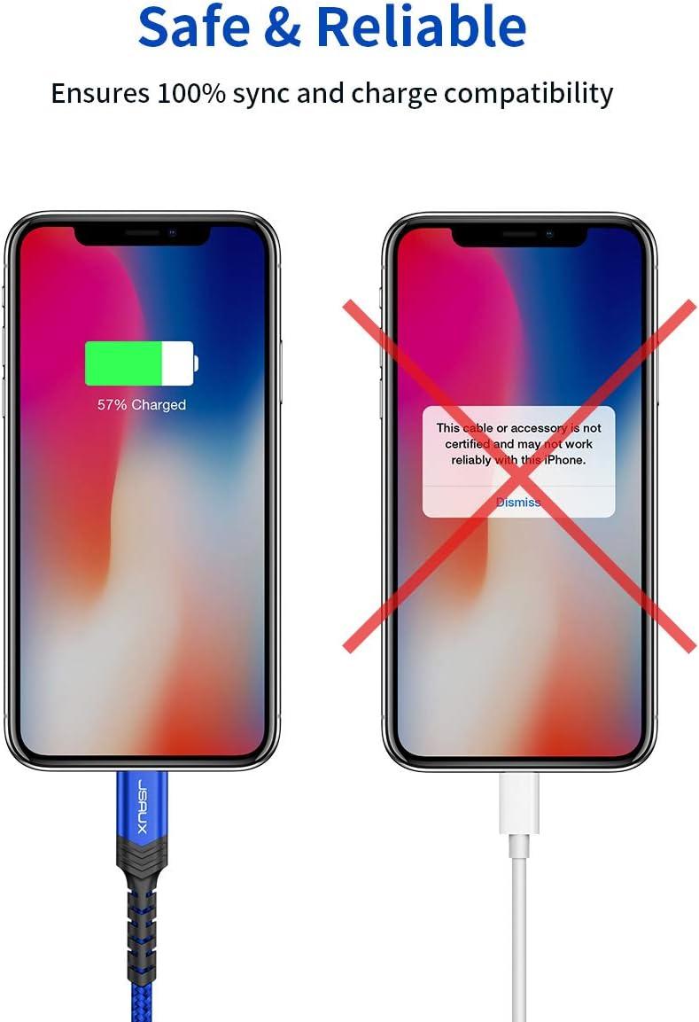 imageJSAUX MFi Certified Lightning Cable 6ft Charger Cable for iPhone Nylon Braided Heavy Duty Upgraded C89 USB Lightning Cord for iPhone 11 Xs Max X XR 8 7 6s 6 Plus SE 5 5s iPad iPodRedBlue