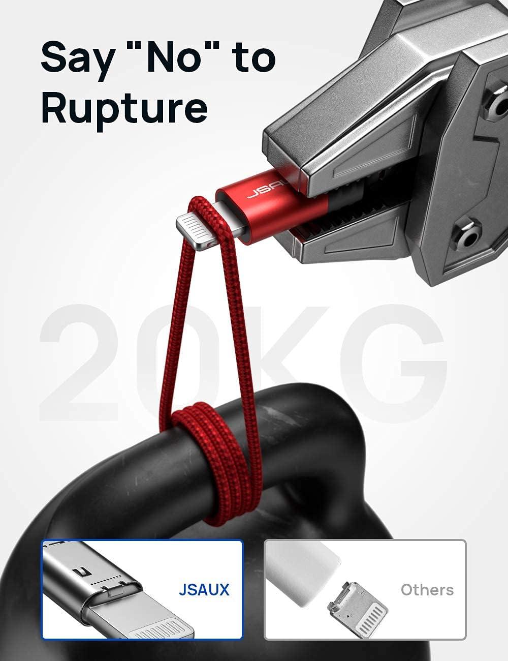 imageJSAUX MFi Certified Lightning Cable 6ft Charger Cable for iPhone Nylon Braided Heavy Duty Upgraded C89 USB Lightning Cord for iPhone 11 Xs Max X XR 8 7 6s 6 Plus SE 5 5s iPad iPodRedRed