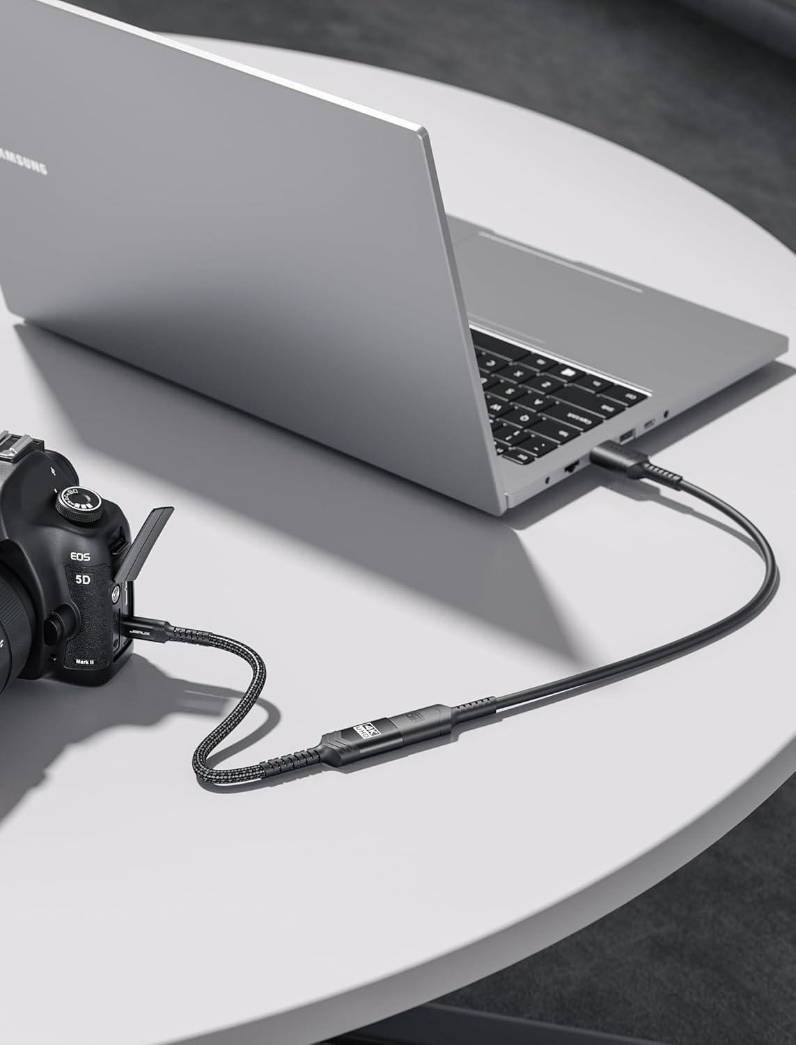 imageJSAUX Micro HDMI to HDMI Adapter 4K60Hz HDR 3D Dolby 18Gbps Compatible with Raspberry Pi 5Pi 4Go Pro HeroNikonCanonSony and Other CameraGrayBlack