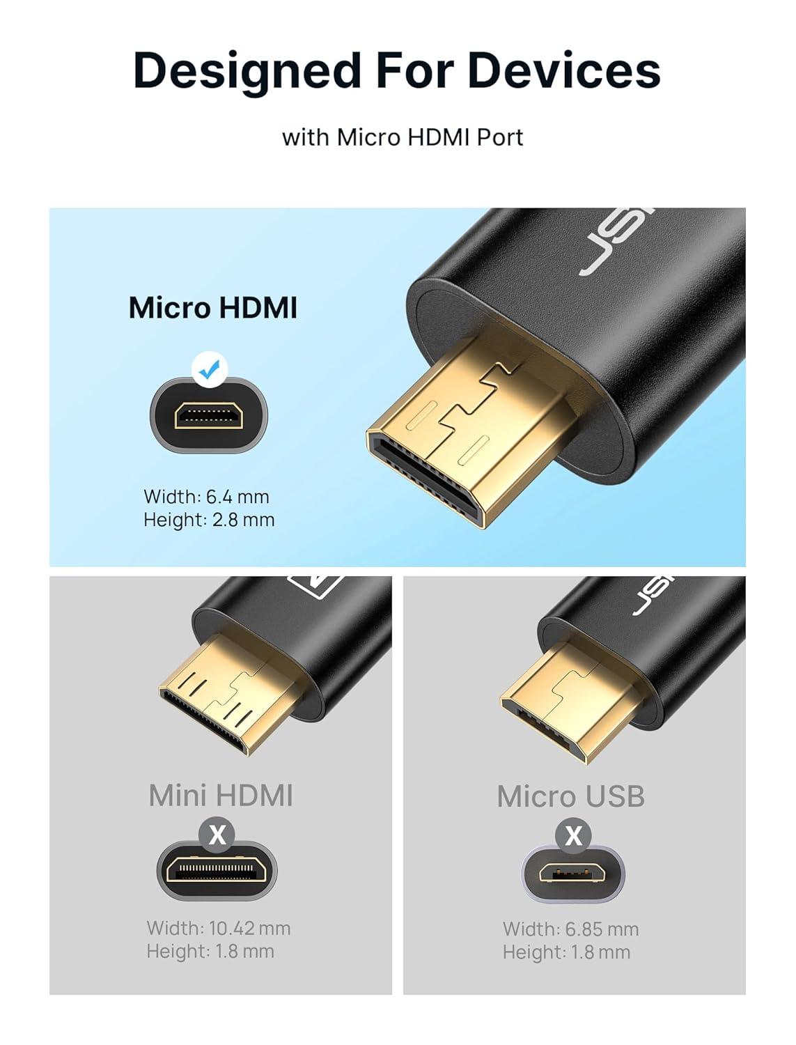 imageJSAUX Micro HDMI to HDMI Adapter 4K60Hz HDR 3D Dolby 18Gbps Compatible with Raspberry Pi 5Pi 4Go Pro HeroNikonCanonSony and Other CameraGrayBlack