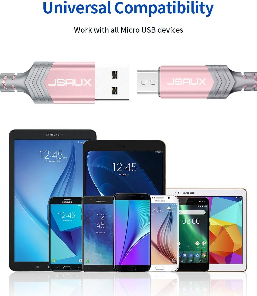imageJSAUX Micro USB Cable for Android 2Pack 66FT Kindle Charger Cord Replacement Nylon Braided USB Micro Charging Cable Compatible with Galaxy S7 S6 J7 Edge Note 5 Kindle MP3BlueGold Rose