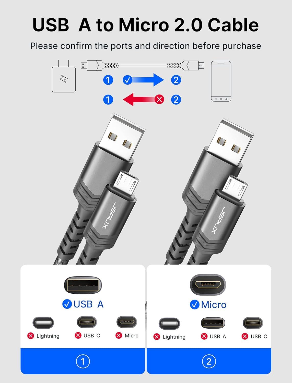 imageJSAUX Micro USB Cable for Android 2Pack 66FT Kindle Charger Cord Replacement Nylon Braided USB Micro Charging Cable Compatible with Galaxy S7 S6 J7 Edge Note 5 Kindle MP3BlueGrey